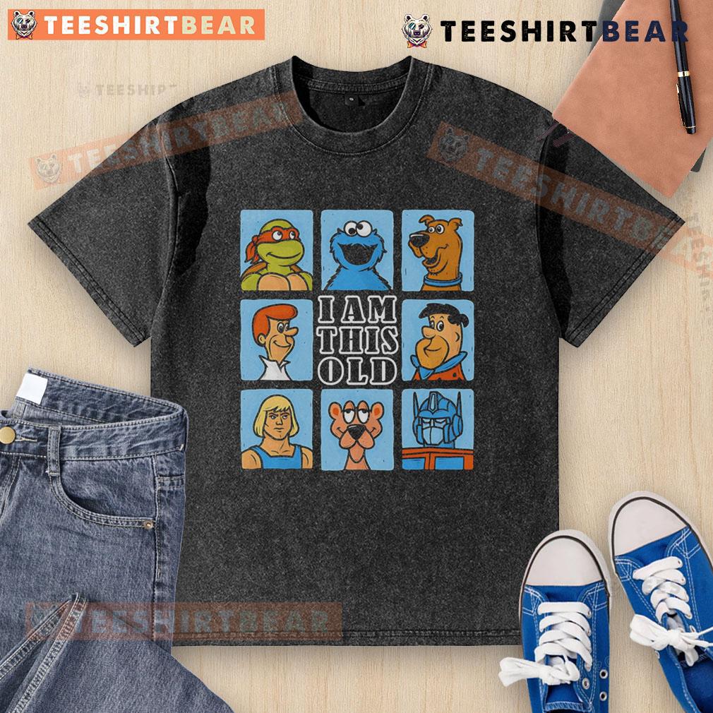 Funny Gen X cartoon on a washed t-shirt showcasing 'Old I Am This Old' humor for vintage nostalgia lovers.