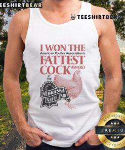 Person wearing a tank top that says 'I Won The Fattest Cock Award' at the Nebraska State Fair, showcasing humor and fun.