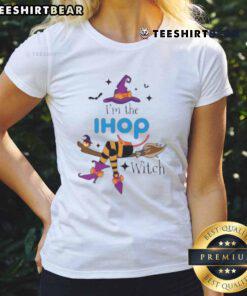 Funny 'I'm the IHOP Witch' Halloween ladies tee featuring a whimsical witch design perfect for festive celebrations.