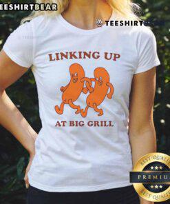 Funny Linking Up at Big Grill Ladies Tee showcasing a humorous BBQ design for women, perfect for summer gatherings.