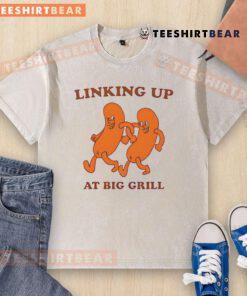 Funny linking up at big grill washed t-shirt featuring a humorous design perfect for barbecue lovers and casual wear.