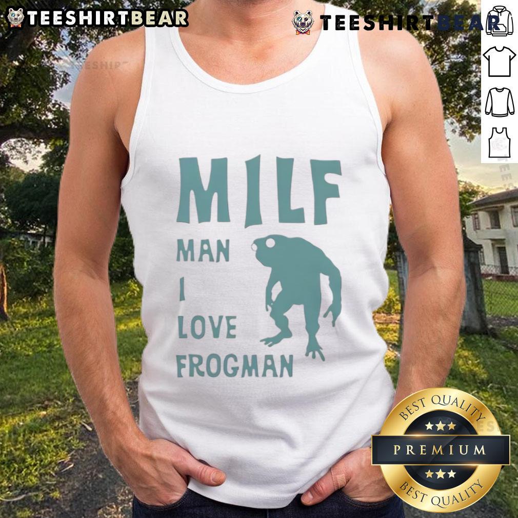 Alt Text: Funny MILF Man I Love Frogman tank top featuring a playful design perfect for casual summer wear.
