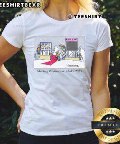 Alt Text: Funny Meeting Preparation Alaska 2025 tee featuring Trump and Putin caricatures, perfect for political humor lovers.