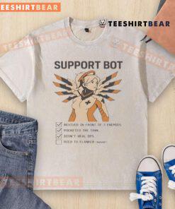 Alt Text: Funny Overwatch Mercy support bot gamer checklist on a washed t-shirt, perfect for gaming enthusiasts.