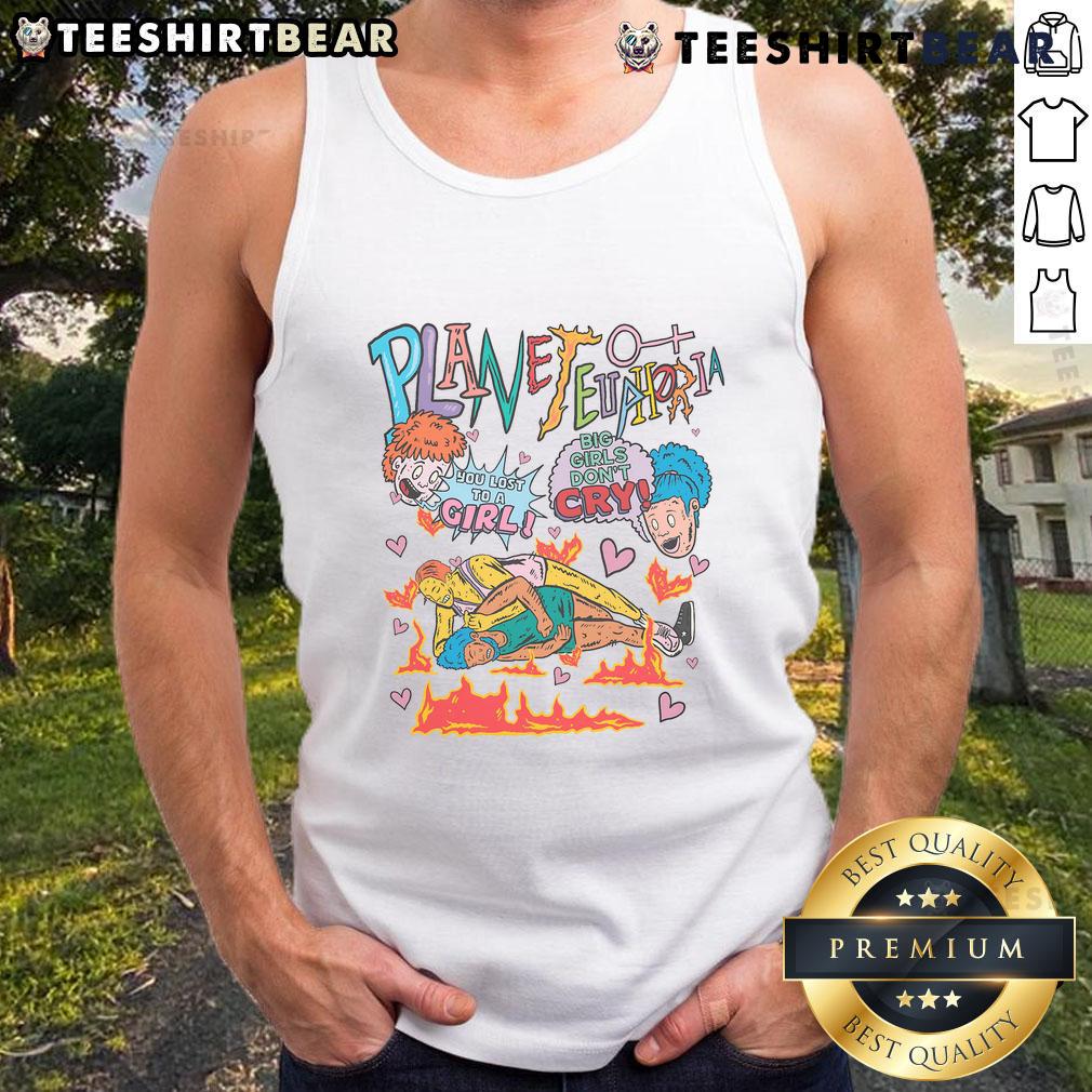 Funny Planet Euphoria Wrestling Comic Graphic Tank Top featuring vibrant graphics and a playful design for wrestling fans.