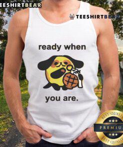 Cute dog wearing a grenade tank top, exuding a funny and ready vibe for any situation. Perfect for pet lovers!