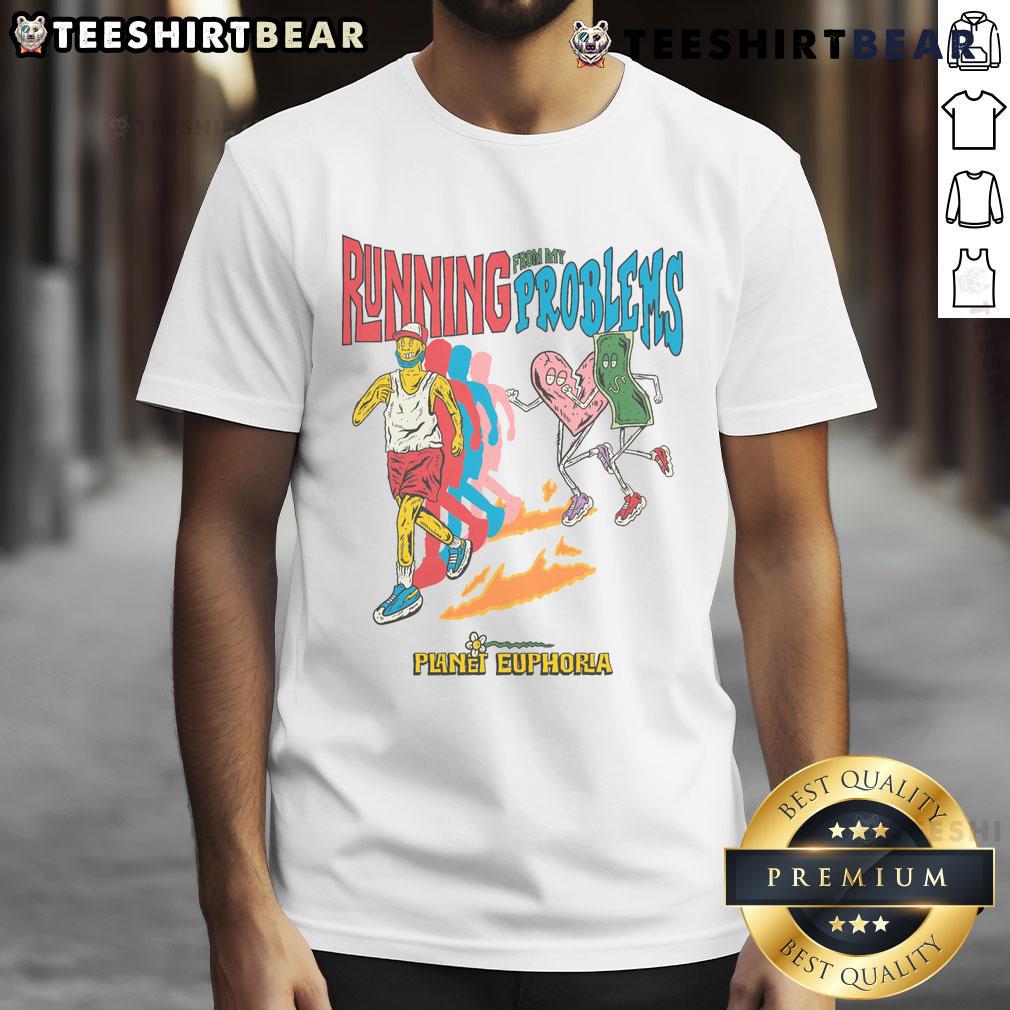 Funny Running From My Problems retro sport t-shirt design featuring playful graphics and vibrant colors.