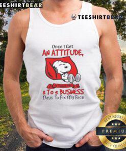 Funny Snoopy tank top featuring the phrase about attitude, perfect for casual wear and fans of Peanuts cartoon humor.