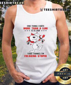 Alt Text: Funny Snoopy tank top with the quote about liars, perfect for casual wear and expressing your humor.
