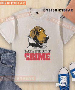 Funny Take A Bite Out Of Crime washed t-shirt featuring a playful graphic design for casual wear lovers.