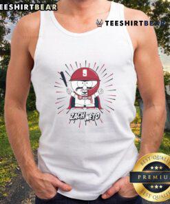 Funny Zach Neto in Professor Chaos tank top, showcasing a playful South Park-inspired design and vibrant colors.
