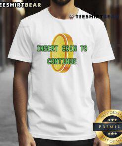 Good Insert Coin To Continue Gold Pixel T-Shirt featuring retro gaming design in vibrant colors, perfect for gamers.