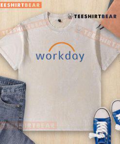 Justin Rose in a Workday logo washed t-shirt, showcasing a relaxed style during a major golf event.