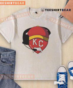 Red Kansas City Chiefs washed t-shirt featuring a mustache heart design, perfect for fans celebrating their team spirit.