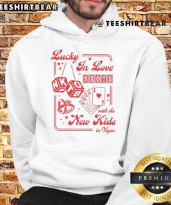 Good Lucky in Love Las Vegas hoodie worn by a group enjoying the vibrant Vegas nightlife, showcasing trendy street style.