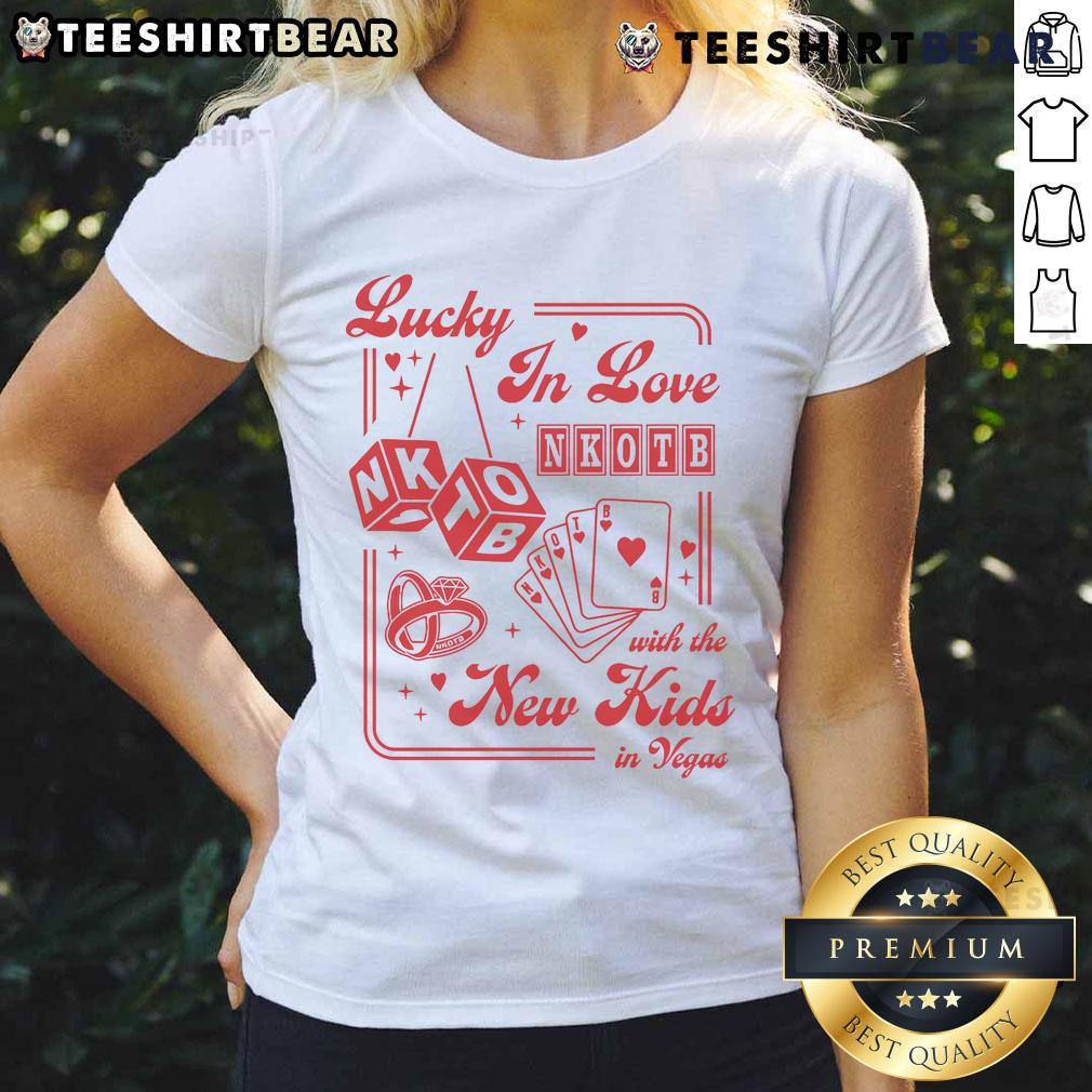 Good Lucky in Love Las Vegas Ladies Tee featuring vibrant design by The New Kids in Vegas, perfect for any occasion.