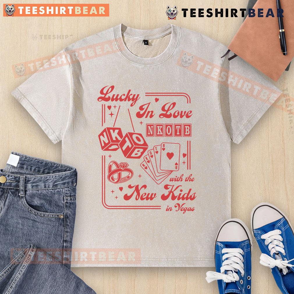 Good Lucky in Love Las Vegas washed t-shirt featuring New Kids in Vegas design, perfect for fans and souvenir collectors.