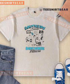Good Southside Social Dark Horse Fitness washed t-shirt displayed on a wooden background, showcasing its casual style.
