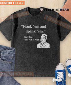 Good Sun Tzu Flank 'Em and Spank 'Em washed t-shirt featuring a stylish design for casual wear enthusiasts.