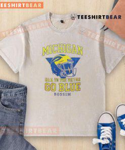 Good Taylor Lewan Michigan Hail To The Victors Go Blue Bossim washed t-shirt displayed on a hanger, showcasing its design.