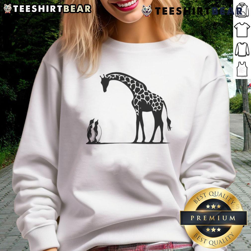 Happy penguin and giraffe graphic on Tall and Small sweatshirt, perfect for cozy casual wear.