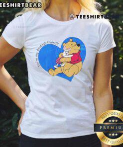 Happy Pooh and Piglet graphic on a ladies tee, celebrating friendship with 'You're My Bestest Friend' design.