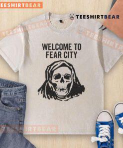Happy Skull graphic on a washed t-shirt, perfect for welcoming visitors to Fear City.