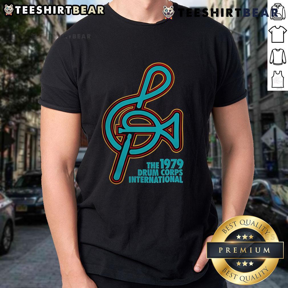 Happy The 1979 Drum Corps International New T-Shirt featuring vibrant graphics and a retro design celebrating DCI history.