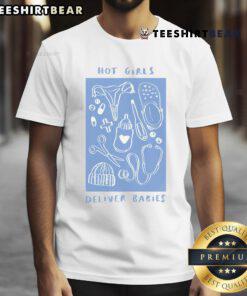 Hot Girls Deliver Babies T-Shirt featuring a midwife and OB nurse in labor, perfect for healthcare and nursing enthusiasts.