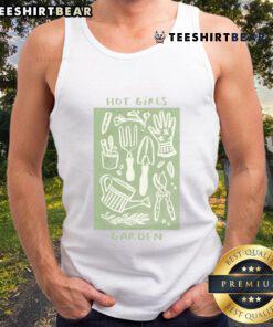 Stylish hot girls in cottagecore tank tops, showcasing their love for gardening among vibrant plants in a beautiful garden.