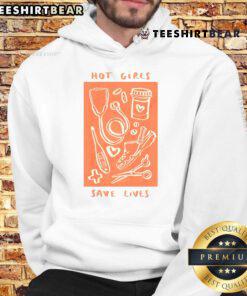 Hot Girls Save Lives hoodie worn by a nurse, showcasing medical healthcare worker pride in stylish apparel.