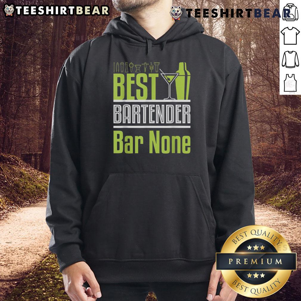 Nice Best Bartender Bar None hoodie featuring a neon green cocktail shaker and martini glass design.