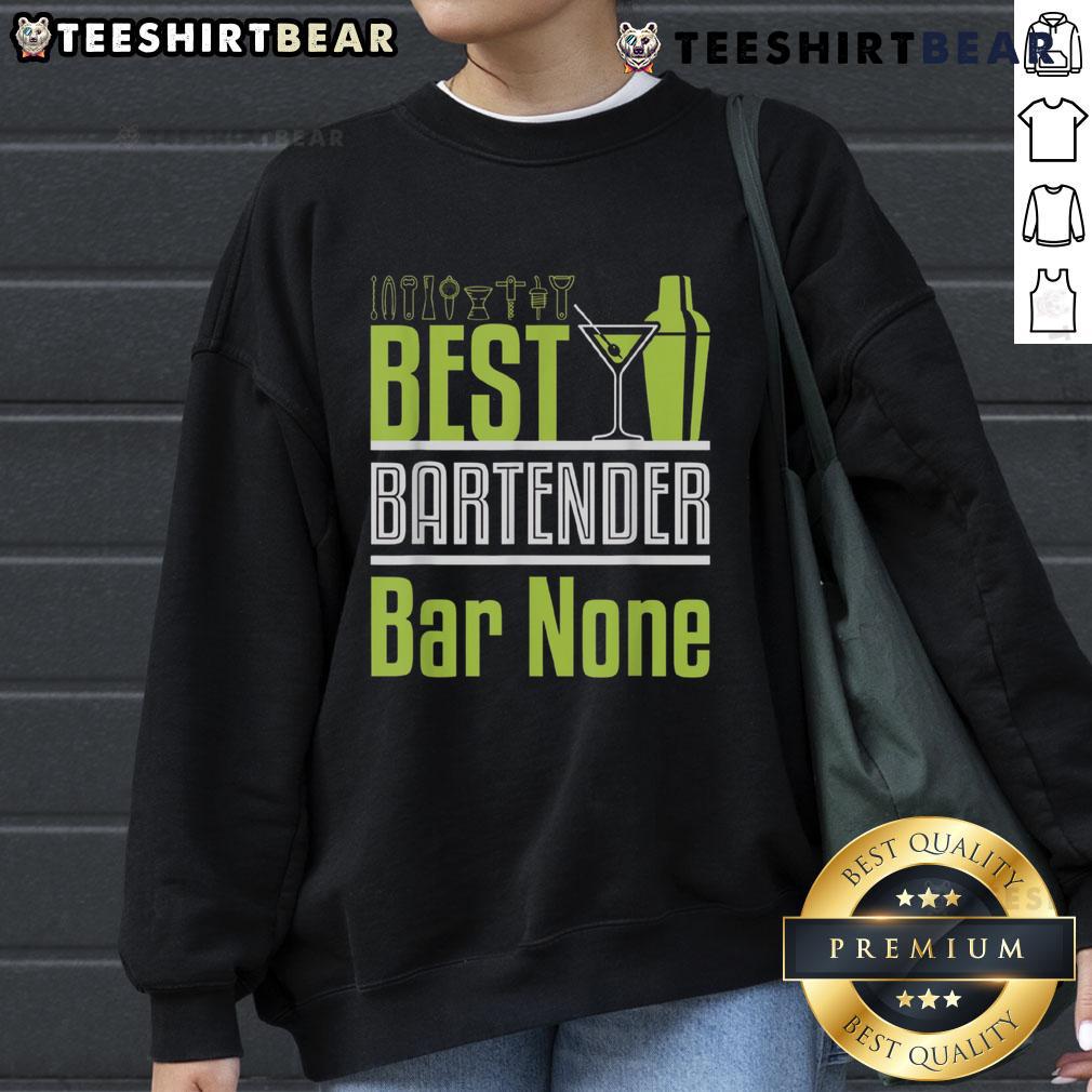 Nice Best Bartender Bar None neon green sweatshirt featuring a cocktail shaker and martini glass design.