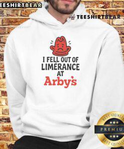 Cozy hoodie featuring 'Nice, I Fell Out of Limerence at Arby's' graphic, perfect for casual wear and humor lovers.