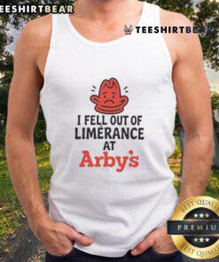 Stylish tank top with 'Nice, I Fell Out of Limerence at Arby's' graphic, perfect for casual wear and humor lovers.