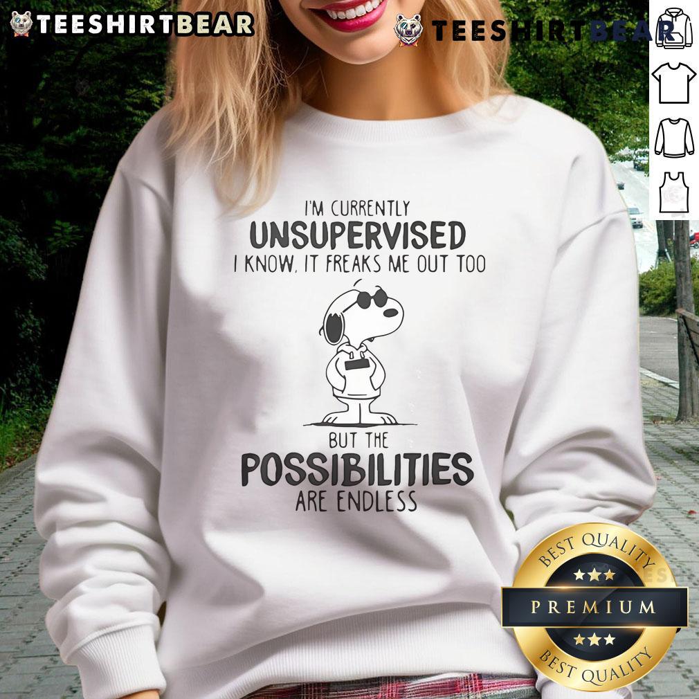 Cozy Nice Snoopy Unsupervised sweatshirt featuring a whimsical Snoopy design, perfect for fans of classic cartoons.