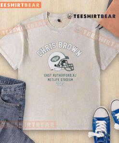 Alt Text: Official Chris Brown Breezy Bowl XX Tour 2025 New York Jets washed t-shirt featuring vibrant graphics and comfortable fit.