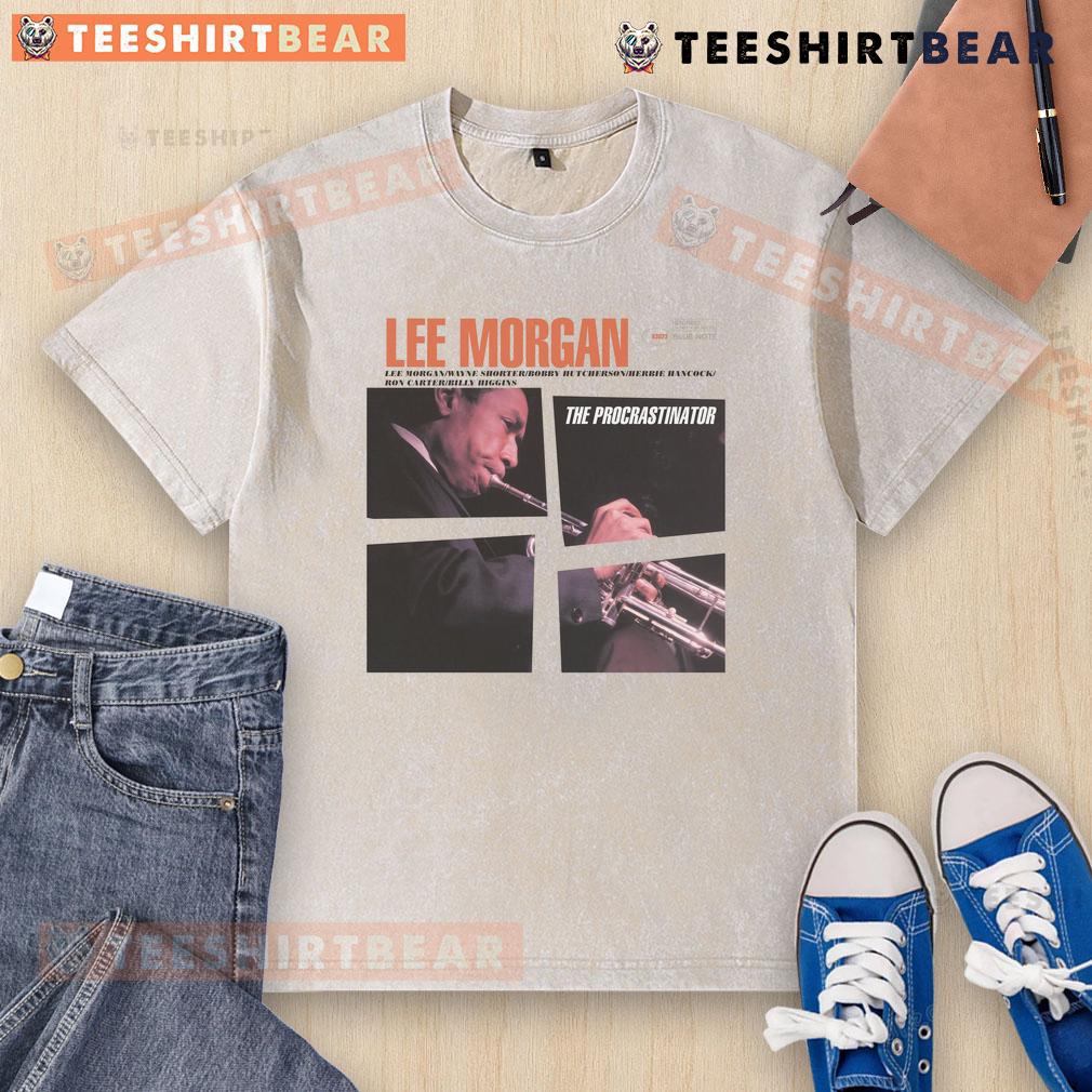 Official Lee Morgan The Procrastinator album cover on a washed t-shirt, showcasing vibrant artwork and vintage style.