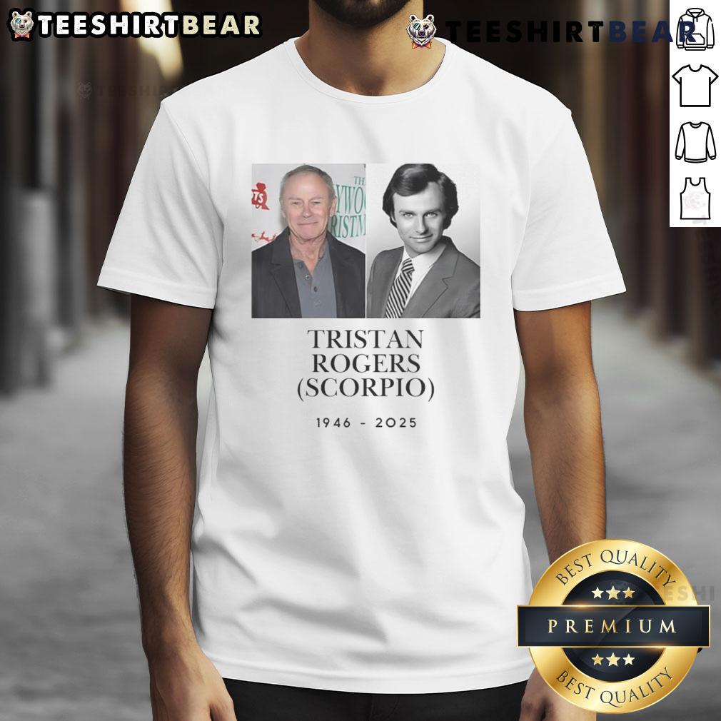 Official Rip Tristan Rogers Scorpio 1946-2025 Remembrance T-Shirt featuring a tribute design and vibrant colors.
