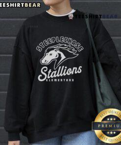 Alt Text: Official Steeplechase Stallions Script Sweatshirt in navy blue, featuring stylish script logo and comfortable fit.