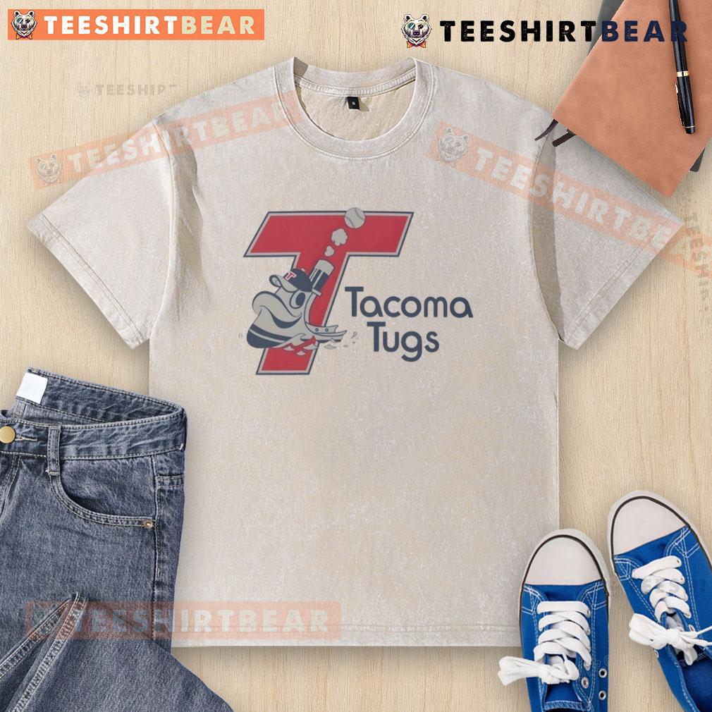 Official Tacoma Tugs baseball logo on a washed t-shirt, featuring a vintage design and classic colors.