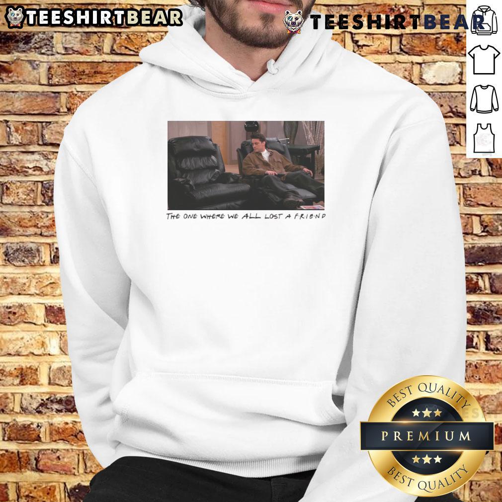 Chandler Bing hoodie from 'The One Where We All Lost a Friend' featuring iconic quotes and designs from Friends.