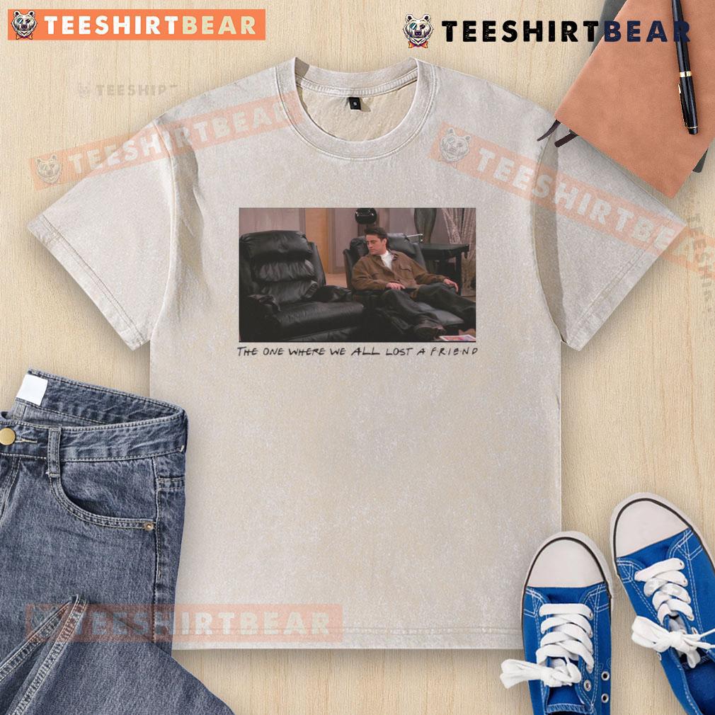 Official Chandler Bing washed t-shirt from 'The One Where We All Lost a Friend' - stylish tribute to Friends series.