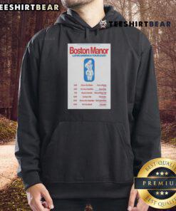 Alt Text: Boston Manor Official Tour Latin America 2025 poster design featured on a stylish hoodie.