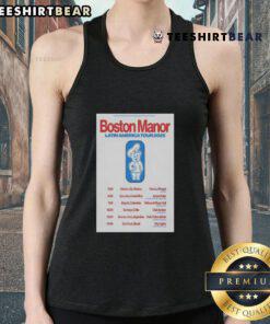 Alt Text: Official Tour Latin America 2025 Boston Manor poster on a stylish tank top, showcasing vibrant design and tour details.