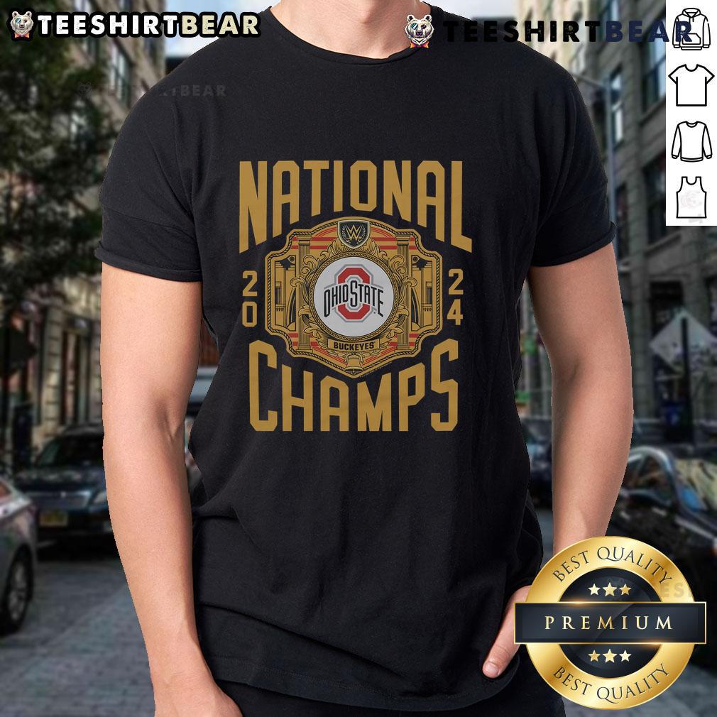 Official WWE x Ohio State National Champs 2024 T-Shirt featuring bold graphics and team colors for fans and collectors.