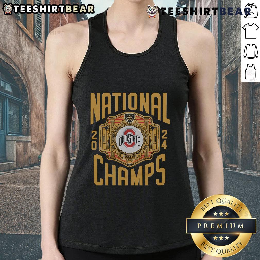Official WWE x Ohio State National Champs 2024 tank top featuring bold graphics for fans and athletes.