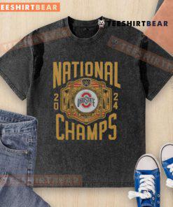 Official WWE x Ohio State National Champs 2024 washed t-shirt featuring team colors and logo for fans.