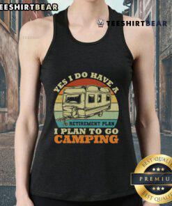 Vintage RV camper tank top featuring 'Yes, I Do Have A Retirement Plan' design, perfect for camping enthusiasts.