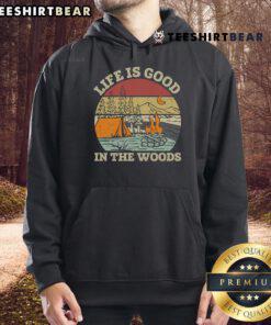Original Life Is Good In The Wood Retro Sunset Hoodie featuring a vibrant sunset design and cozy fit.